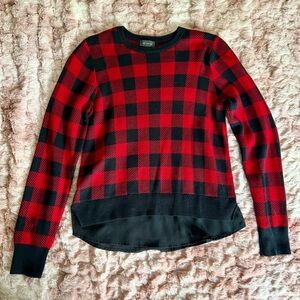 The Limited Red and Black Crew Neck Sweater with Buffalo Plaid